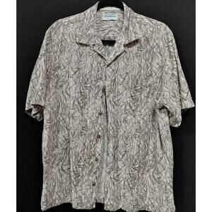Caribbean Silk Pure Shirt Brown Abstract Short Sleeve Size M